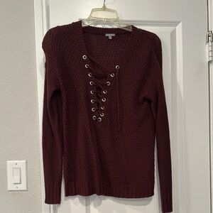 Women's Burgundy Lace-Up Sweater